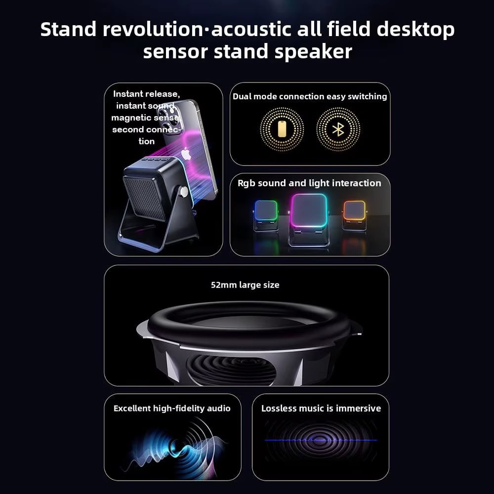 Wireless Induction Speaker 5-in-1 Bluetooth Speaker with Phone Stand,Stereo Sound